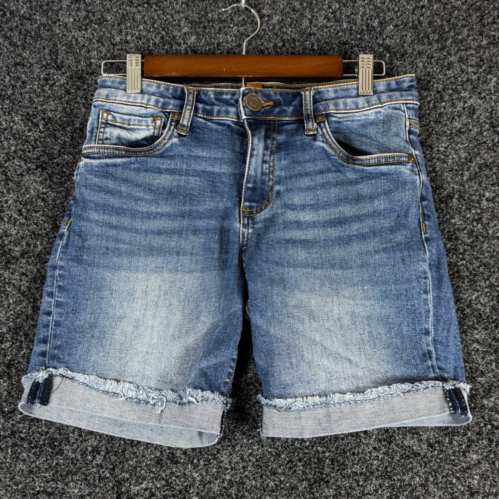 KUT from the Kloth Denim Shorts Womens 2 Medium Wash Cuffed Raw Hem Blue Jean